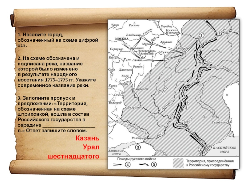 Укажите век когда в состав российского государства вошел город обозначенный на схеме цифрой 5