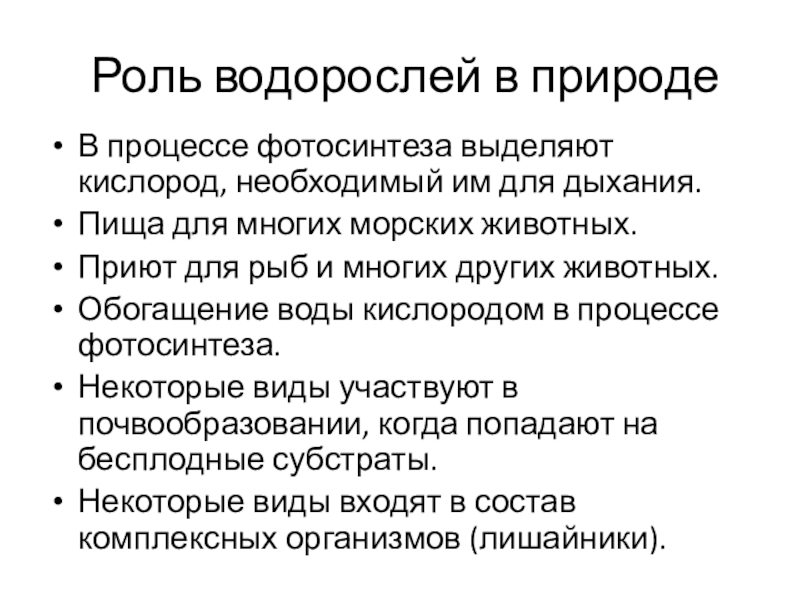 Таблица значение водорослей в природе