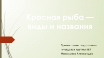 Презентация дисциплины МДК 04.01 Обработка рыбы и приготовление блюд из рыбы на тему Красная рыба работу выполнила учащаяся группы 663 Повар Руководитель Валентина Алексеевна Глухова Сургутский политехниченский колледж