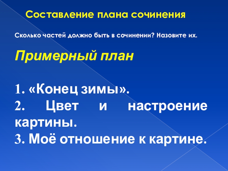 Конец сочинения. Сколько частей в сочинении. Сколько всего план в сочинении. Сколько частей должно быть в сочинении.