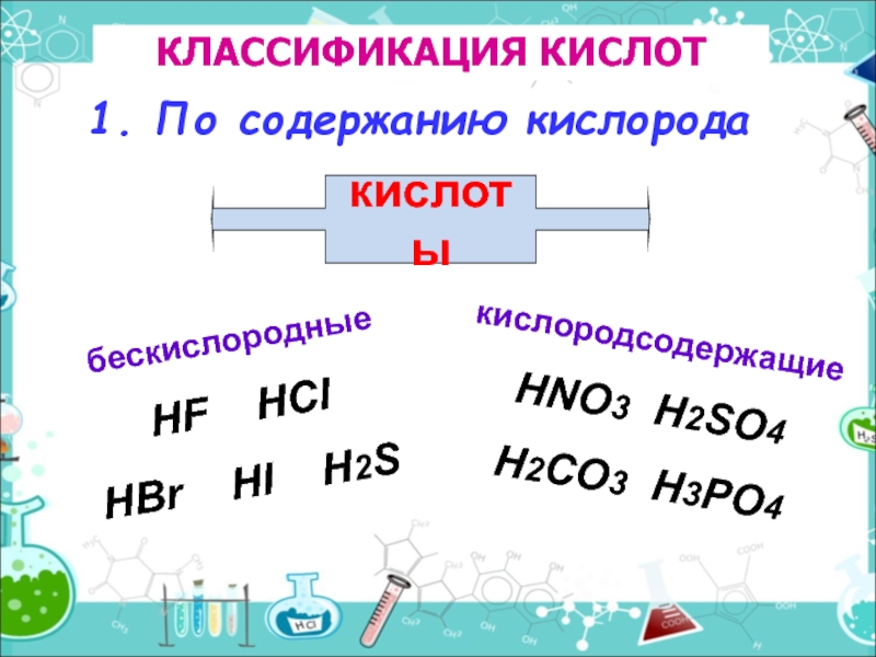 Выберите кислородсодержащие кислоты h2s. H2co3 классификация кислоты. H2co3 Кислородсодержащие. Классификация кислот по содержанию кислорода. Бескислородные кислоты.