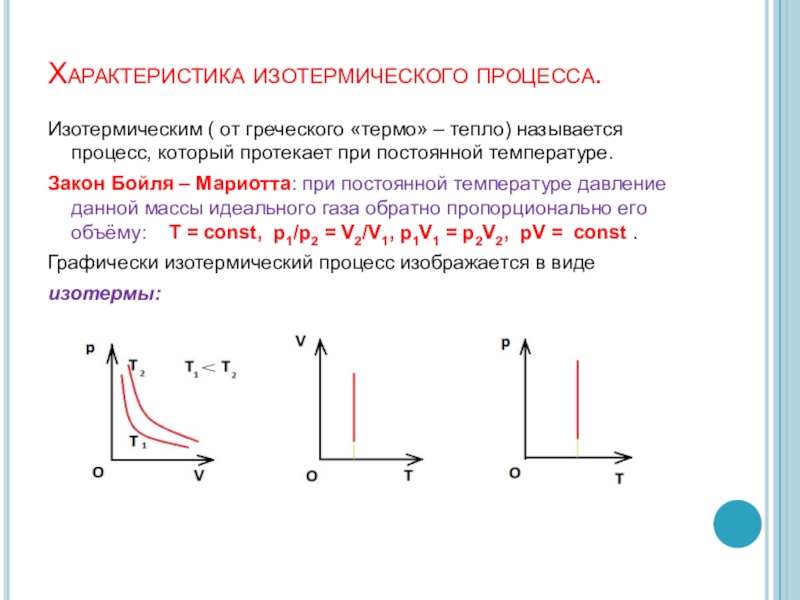 Изотермический процесс идеального газа. Неизменный параметр изотермического процесса. Постоянная температура при изотермическом процессе. Закон Бойля-Мариотта изотермический процесс. Охарактеризовать изотермический процесс.