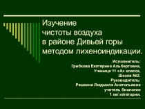 Презентация по биологии Определение чистоты воздуха в районе Дивьей горы методом лихеноиндекации