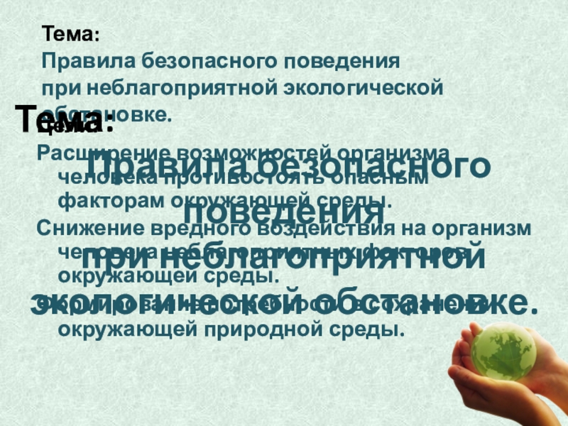 Обеспечение безопасности при неблагоприятной экологической обстановке презентация