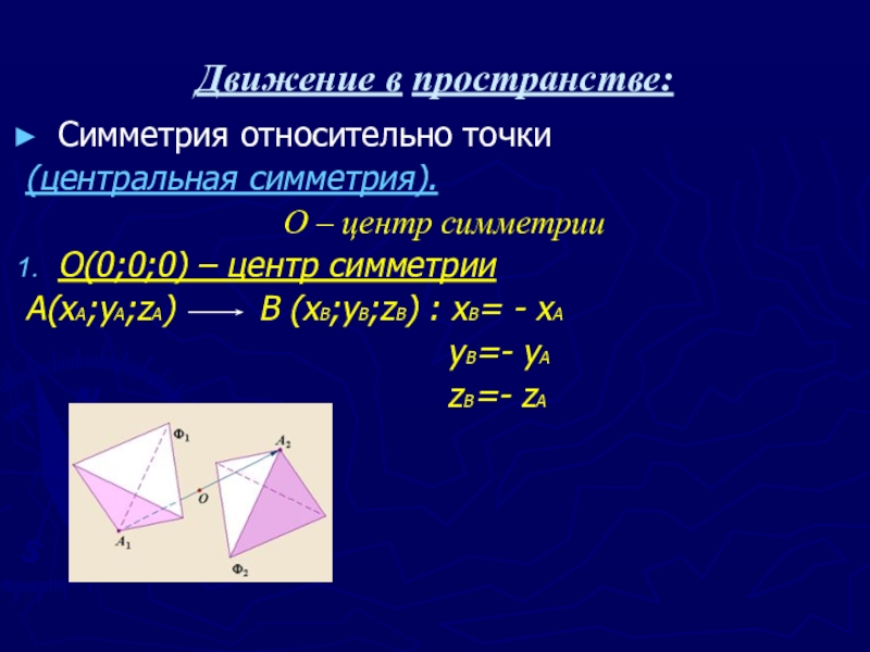 Треугольник симметрично относительно точки