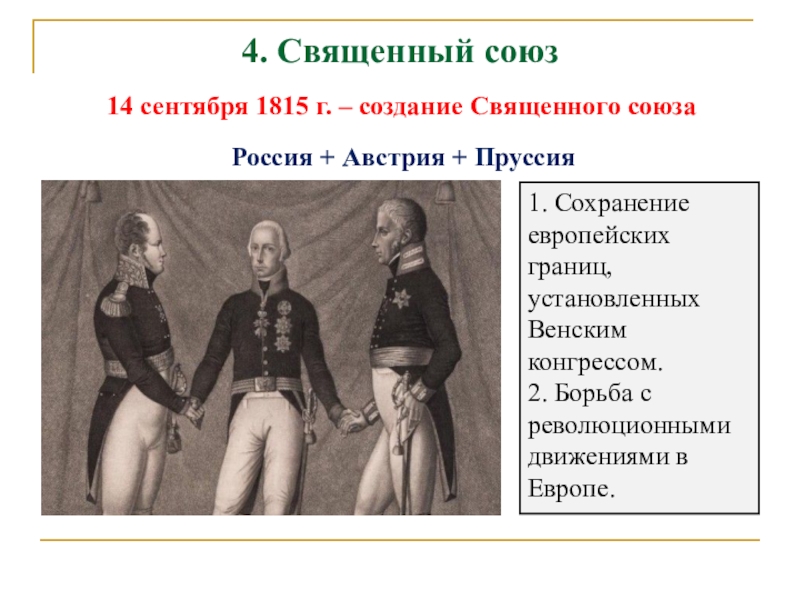 Пруссия и священный союз. Союз трех императоров 1815. Принципы Священного Союза 1815.