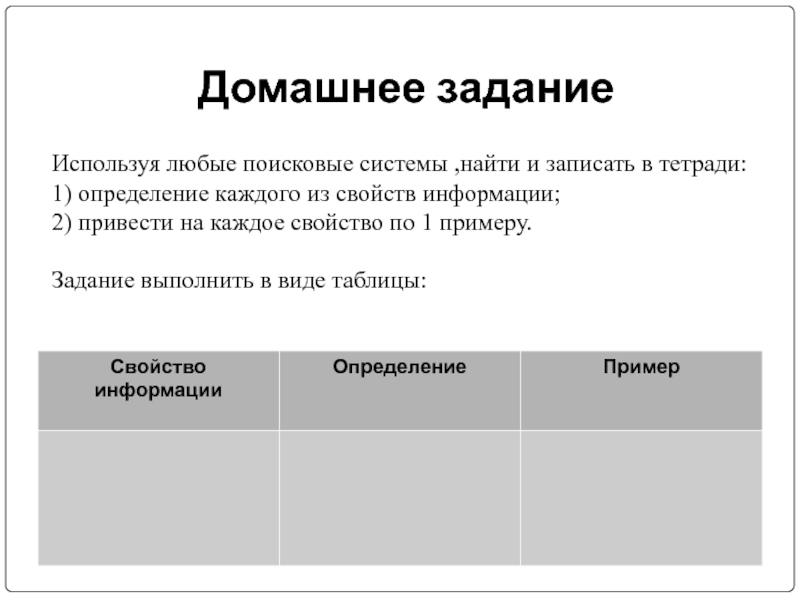 Домашнее определение. Свойства системы в информатике.