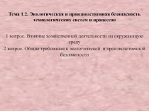 Экологическая и производственная безопасность технологических систем и процессов