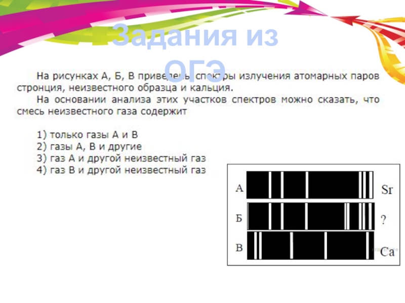 На рисунке приведены спектр поглощения разреженных атомарных паров неизвестного газа и спектры