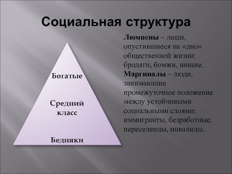 Обществознание 8 класс социальная структура общества. Структура общества. Класс структура общества. Социальные слои люмпены. Маргинал андеркласс люмпены.