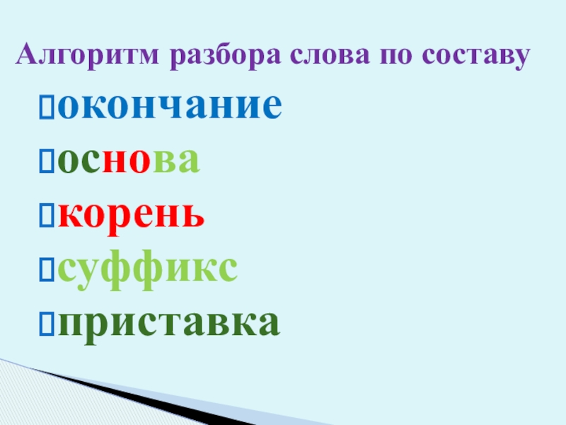 Алгоритм разборов. Алгоритм разбора по составу. Алгоритм разбора слова. Алгоритм разбора слова по составу. Алгоритм разбора слова по составу 4 класс.