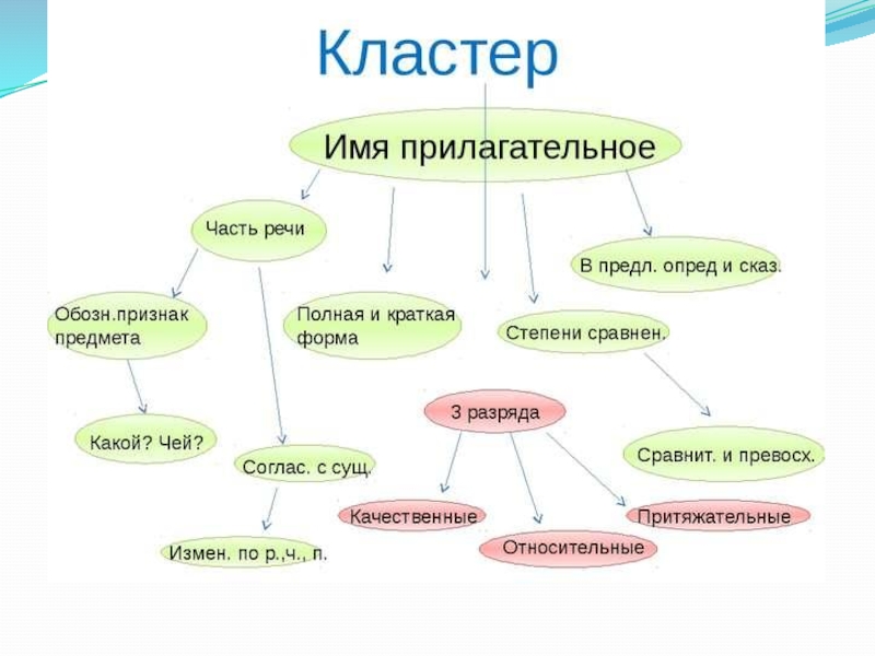 Составьте части. Кластер имени прилагательного. Кластер имя прилагательное. Кластер по теме имя прилагательное. Кластер по имени прилагательному.