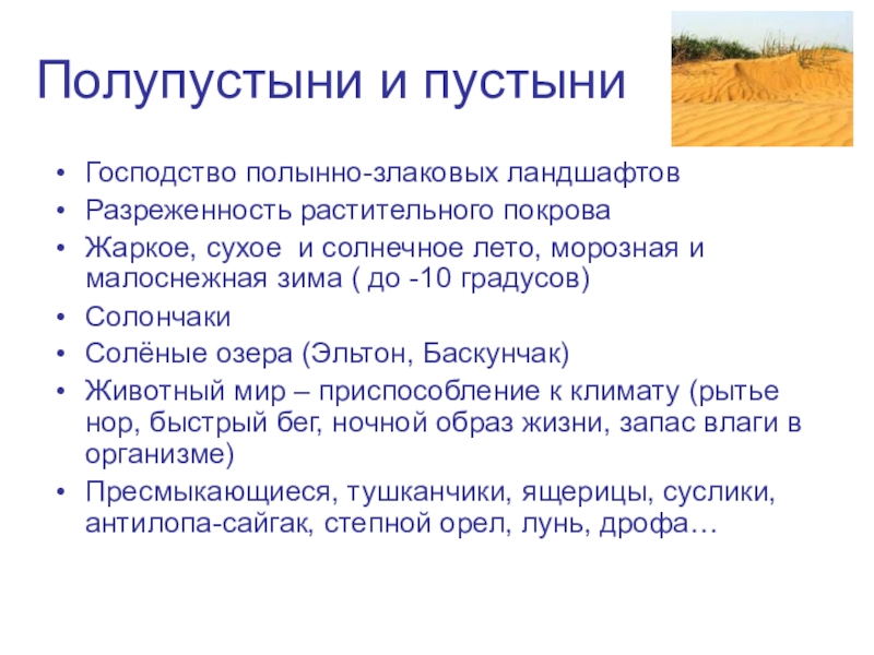 Описание природной зоны пустыня по плану 6 класс