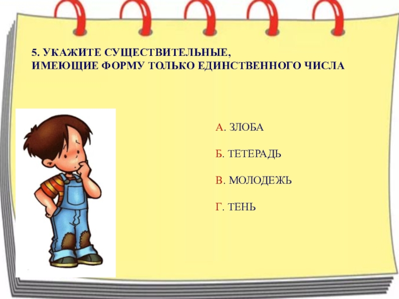 Имена существительные которые имеют форму только единственного числа 5 класс презентация