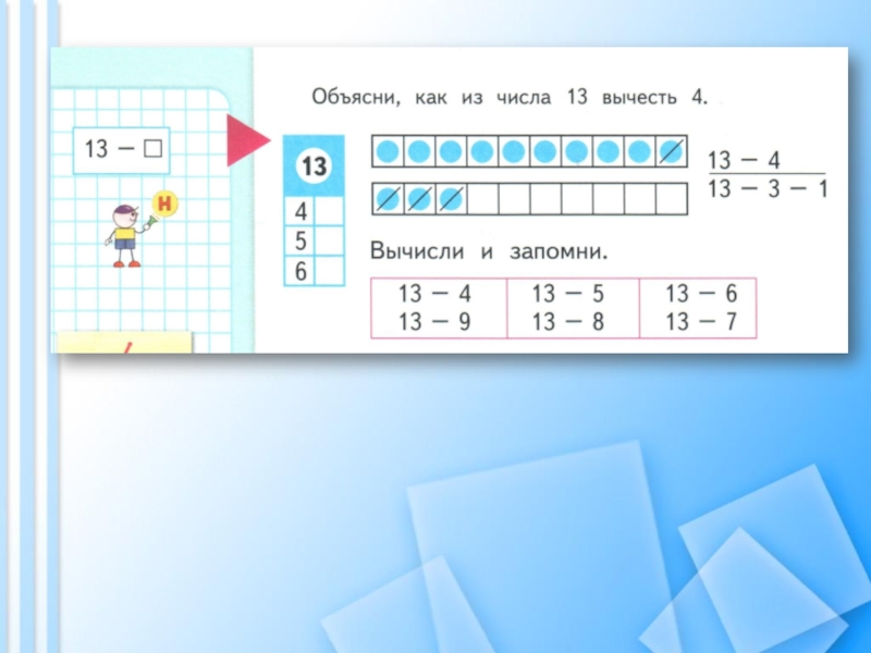 Презентация по математике 1 класс вычитание вида 13