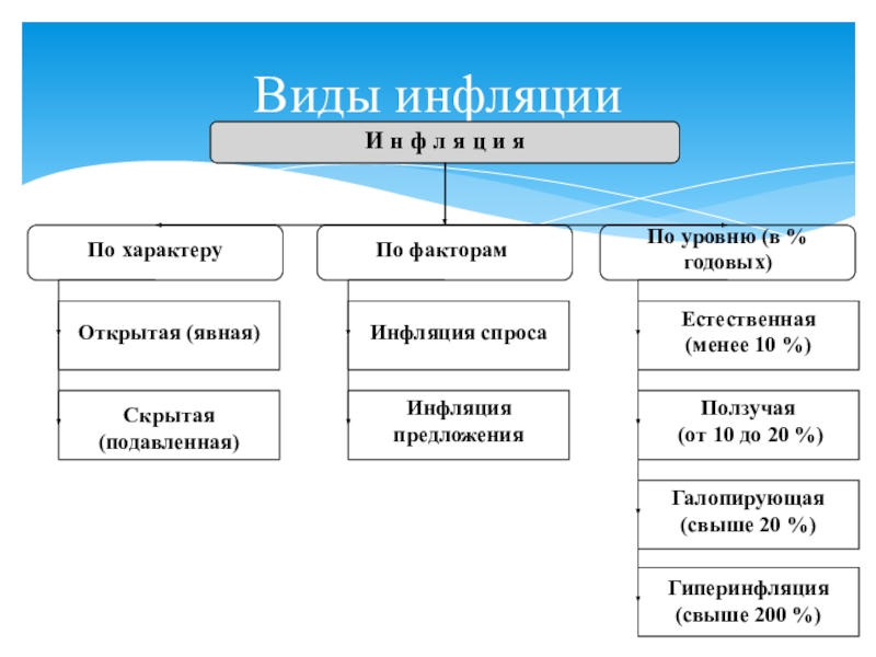 Типы инфляции. Виды инфляции по факторам. Характеристика видов инфляции. Виды инфляции по уровню инфляции. Факторы видов инфляции.