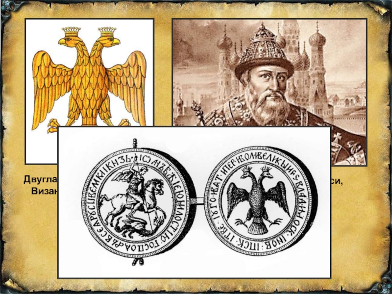 Двуглавый орёл – символ Византийской империиИван III – государь всея Руси, самодержец ДЕРЖУ ЗЕМЛЮ САМ, НЕ ПОДЧИНЯЮСЬ