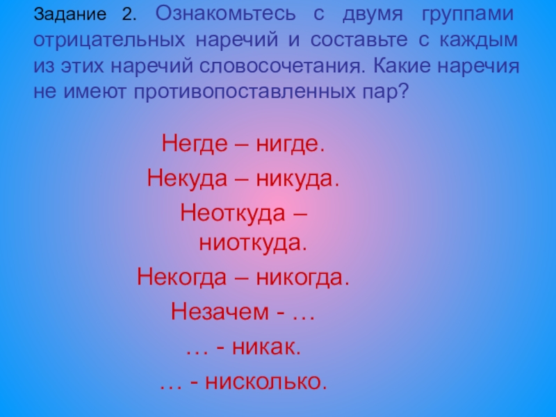 Не и ни в наречиях презентация 7 класс