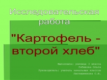 Презентация Исследовательская работа Картофель - второй хлеб
