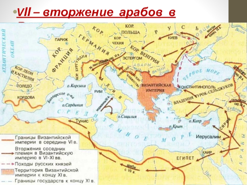 VΙΙ – вторжение арабов в Византию.