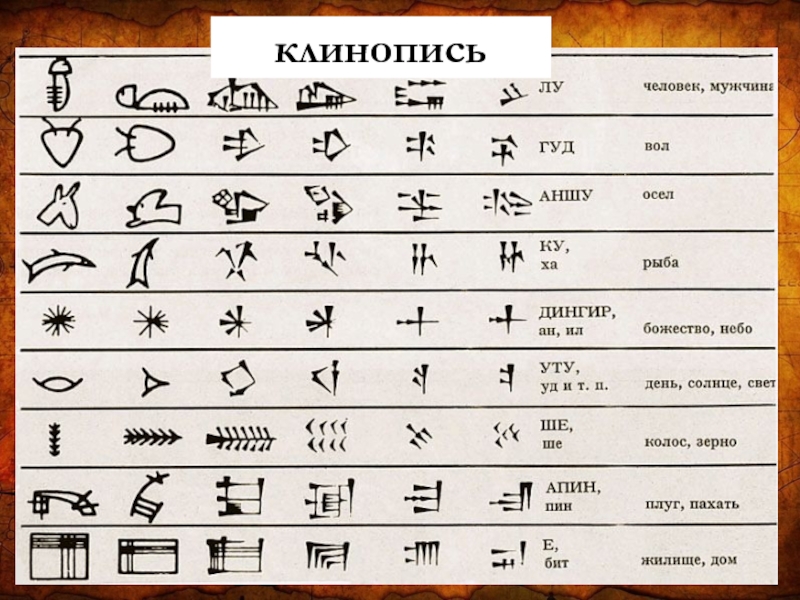 Какими особенностями обладала клинопись. Клинопись Междуречья алфавит. Шумерская клинопись алфавит. Шумерская аккадская клинопись расшифровка. Азбука клинописи шумеров.