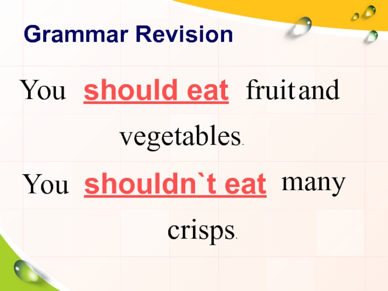 Grammar RevisionYou should eatfruit andvegetables.You shouldn`t eatmanycrisps.