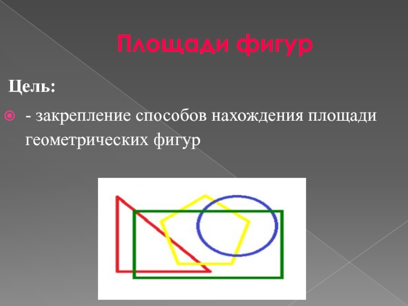 Площади фигурЦель: - закрепление способов нахождения площади геометрических фигур