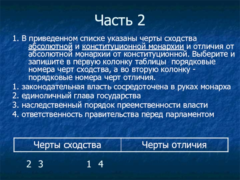 2 в приведенном списке указаны черты. В приведенном списке указаны черты сходства. В приведённом списке указаны черты. Сходства абсолютной и конституционной монархии. Черты сходства конституционной и абсолютной монархии.