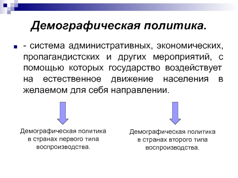 Демографическая политика воспроизводства населения. Демографическая политика стран второго типа. Цель демографической политики стран первого и второго типа. Демографическая политика страны 1 и 2 типа. Демографическая политика второго типа воспроизводства населения.