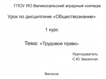 Презентация по обществознанию на тему Трудовое право