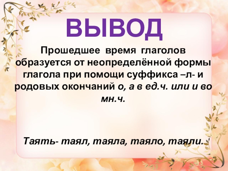 Правописание родовых окончаний глаголов в прошедшем времени технологическая карта 4 класс