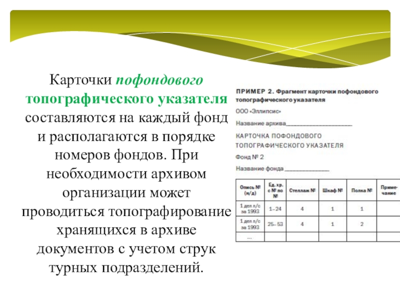 Образец топографического постеллажного топографического указателя