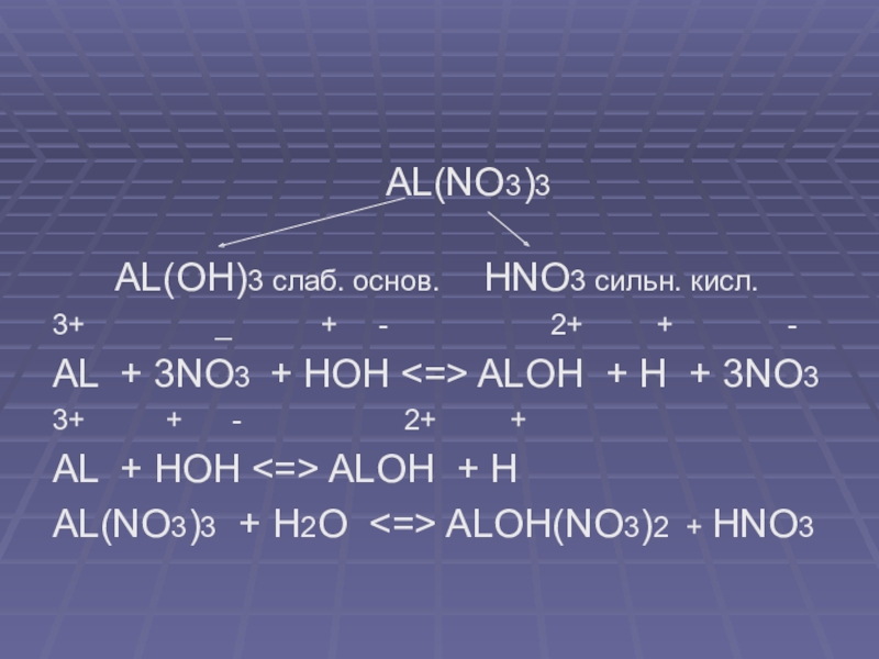 Aloh3 naaloh4. Гидролиз солей al no3 3. Al Oh 3 гидролиз. Al no3 3 h2o гидролиз. Гидролиз нитрата алюминия.