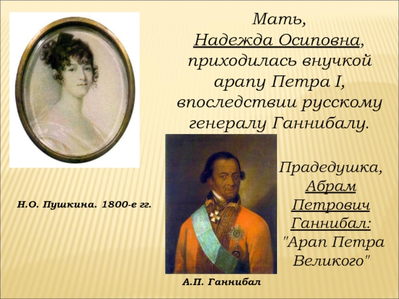 Арап петра. Александр Сергеевич Пушкин мать Надежда Осиповна,прадедушка Абрам. Мать Пушкина приходится внучкой Арапу Петра 1. Надежда Осиповна Пушкина внучка Ганнибала, отношения. Арап Петра Великого кем приходится Пушкину.