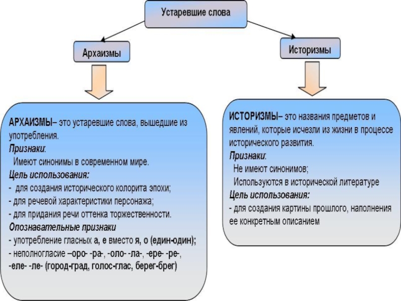 Устаревшие слова архаизмы и историзмы проект