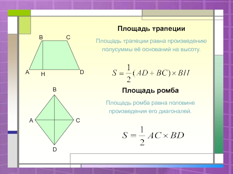 Площадь трапеции чертеж формула