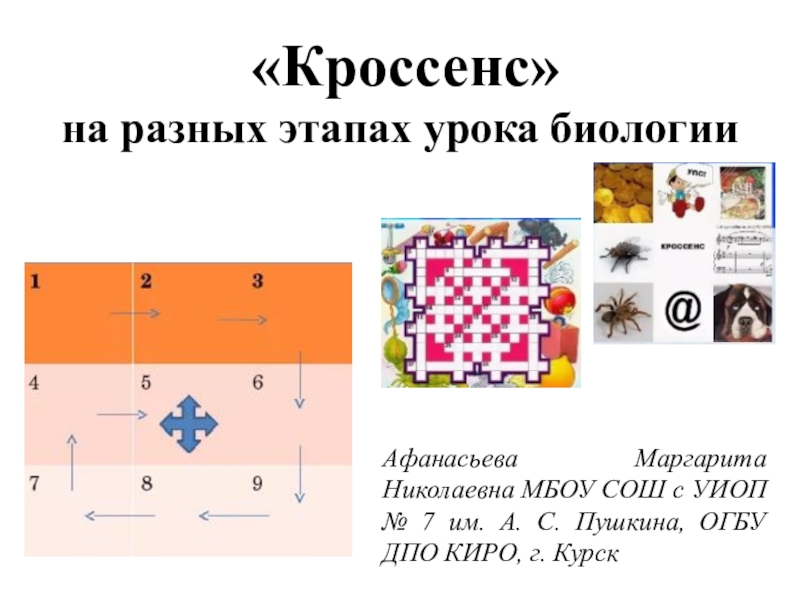 «Кроссенс» на разных этапах урока биологииАфанасьева Маргарита Николаевна МБОУ СОШ с УИОП № 7 им. А.