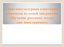Лингвокультурная адаптация учащихся из семей мигрантов. Обучение русскому языку как иностранному