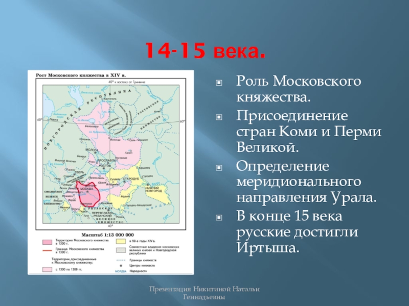 Роль век. Роль Московского княжества в изучении России. Освоенная территория в 11-15 веках. Присоединение Перми Великой. Освоение территории 15 века.