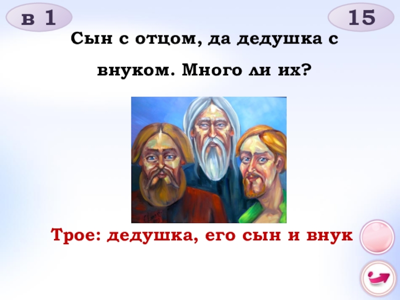 Шли сын. Загадка про дедушку отца и сына. Множества дед отец сын внук. Шли сын с отцом да сын с отцом да дедушка с внучком. Отец сына дед загадка ответ.