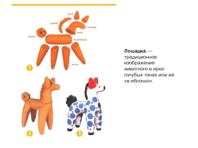 Лошадка — традиционное изображение животного в ярко-голубых тонах или же «в яблочко».
