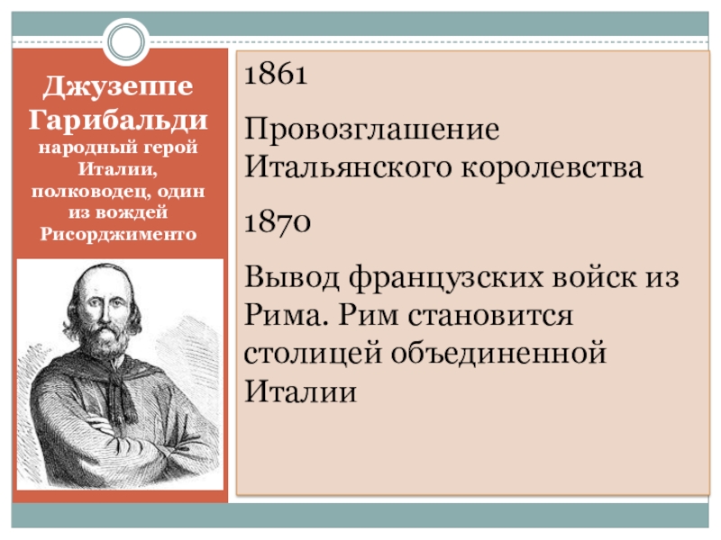 Объединение италии гарибальди. Провозглашение итальянского королевства 1861. Герои объединения Италии. Рисорджименто Гарибальди. Герои Рисорджименто.