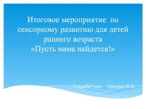 Презентация педагогике на тему Итоговое мероприятие по сенсорному развитию для детей раннего возраста Пусть мама найдется!