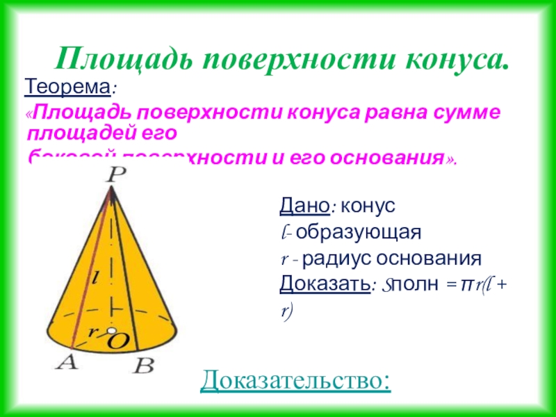 Плоскость боковой поверхности конуса