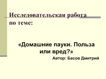 Домашние пауки. Вред или польза?