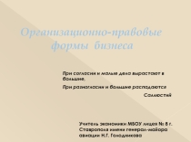 Презентация по экономике на тему Организационно-правовые формы бизнеса ( 10 класс)