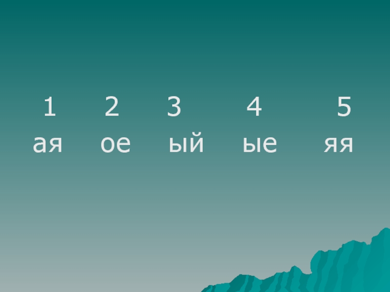 Презентация по русскому языку на тему Закрепление знаний об имени прилагательном, как части речи (3 класс) 1 2 3 4 5 ая ое ый ые яя 1 2 3 4 5