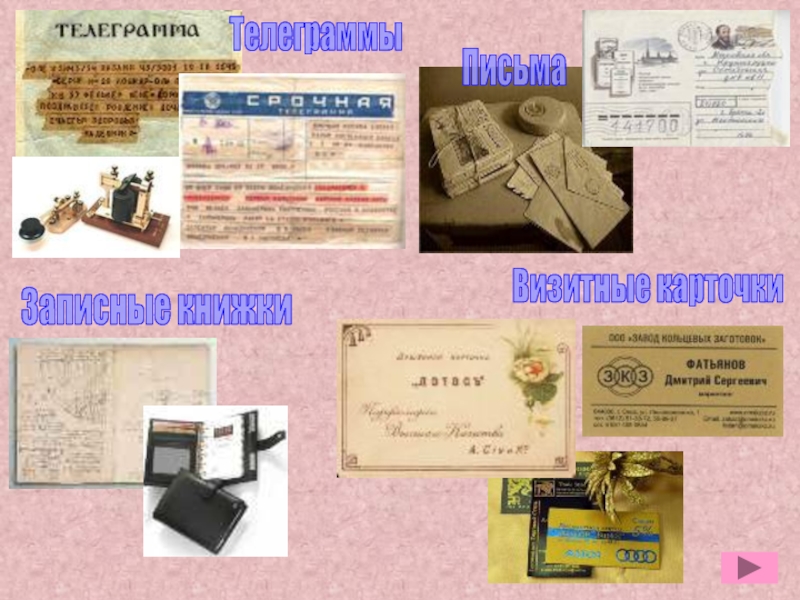 Презентация по дисциплине Информационные технологии в профессиональной деятельности ПисьмаВизитные карточкиЗаписные книжкиТелеграммы ПисьмаВизитные карточкиЗаписные книжкиТелеграммы