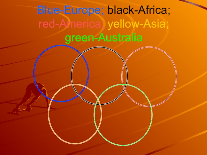 Презентация по английскому языку на тему Олимпийские Игры Blue-Europe; black-Africa; red-America; yellow-Asia; green-Australia Blue-Europe; black-Africa; red-America; yellow-Asia; green-Australia