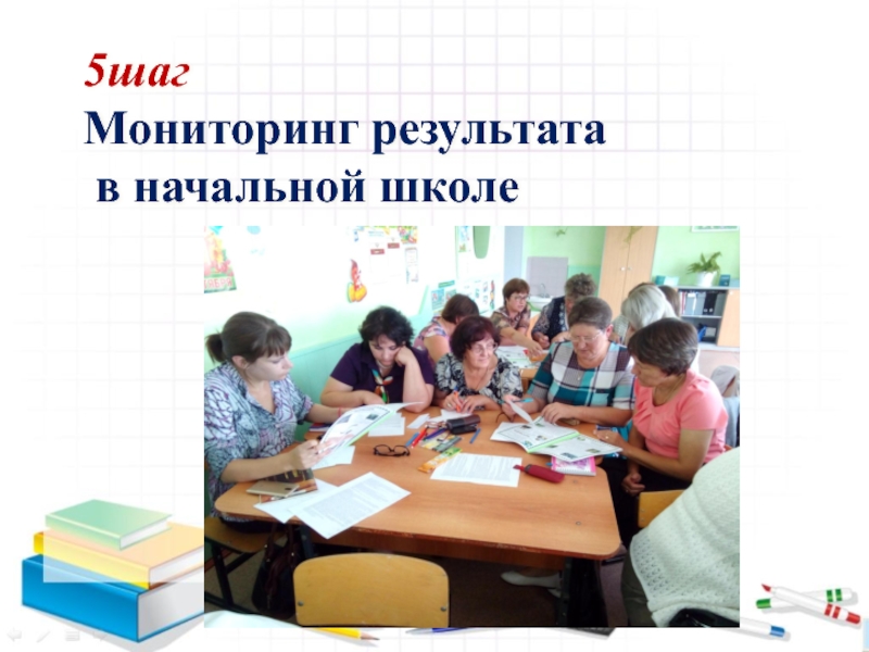 Семинар- практикум Пути решения проблем преемственности – алгоритм Восемь шагов 5шаг Мониторинг результата в начальной школе 5шаг Мониторинг результата в начальной школе